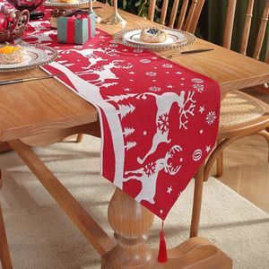 Bordslöpare Xmas Elk Table Runner Red Christmas Seasonal Farmhouse Rustic Burlap Dining Decorations Party Supplies 13 X 72 Inch Table Decor 231216