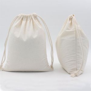 15x20cm 50 pçs / lote algodão branco simples cordão bolsa saco de natal decoração de casa sacos de presente organizador de doces gota 3330