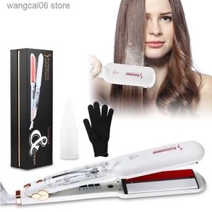 Hair Curlers Straighteners Hair Straightener Steam Function Tourmaline Ceramic Steampod Flat Iron Plancha Infrarrojo Plancha De Pelo Hair Straightener T231216