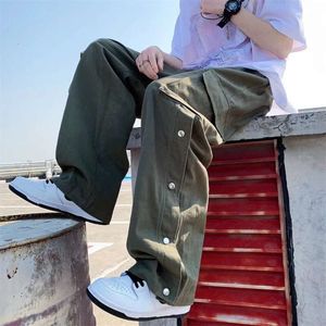 2023 novo algodão carga estilo haruku calças casuais retas para homens sólidos bolsos grandes soltos calças de design de perna larga