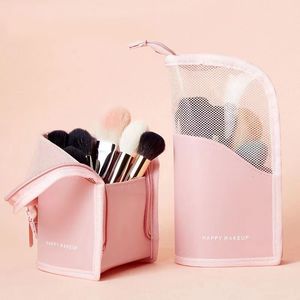 Cosmetic Bags Portable Stand Zipper Mesh Makeup Bag Cosmetic Storage Toilet Pouch Ladies Brush Lipstick Holder Travel Organizer Neceser 231215