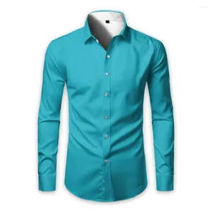 Camisas de vestir para hombre, Color sólido, informal, de negocios, a la moda, cuello de solapa, botón, camisa de manga larga de otoño para hombre, ropa para hombre