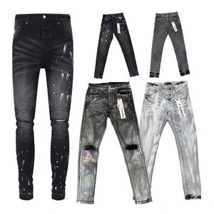 Tryckdesigner Klädstil Designer Jeans Purple Jeans Gray Slim-Fit Pants Skinny Motorcykel Fashion Ripped Stitching Hål året runt Slim-Fit Jeans