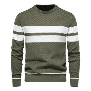 Suéter masculino outono pulôver suéter oneneck remendo trabalho manga comprida ajuste quente roupas de moda casual 231215