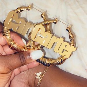 Blends Stainless Steel Bamboo Hoop Earrings Hiphop Customize Name Earrings Bamboo Style Custom Earrings Statement Words for Women