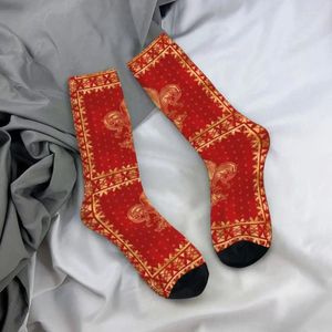 Мужские носки осень-зима, женские ретро-носки с орнаментом геральдической лилии, роскошный красный нескользящий скейтборд