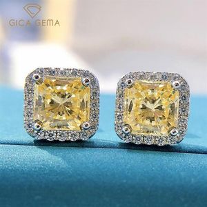 Stud GICA 925 Sterling Silver 7 7mm Rosa Amarelo Alto Carbono Brincos de Diamante para Mulheres Espumantes Casamento Fine Jewelry Gift2327