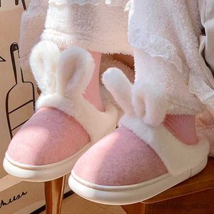 Slipper Winter Women's Plush Slippers Thick Non Slip Cute Rabbit Cotton Shoes 2024 Cartoon Home Päls Tjock Sole Waterproof Par Shoes R231216