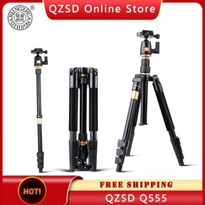 Supporti Treppiede per fotocamera QZSD Q555 Monopiede video per fotocamera in lega di alluminio Treppiede allungabile professionale con supporto per piastra a sgancio rapido