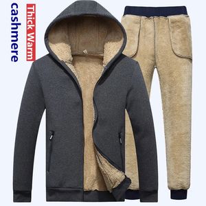 Herren -Tracksanzuiten Wintermänner, die warme dicke Kapuze -Jacke -Fremdkörper 2PC Sets Lammkaschmir Hoodies Reißverschluss Trailsuit Mann Sportanzug plus Größe 6xl 231216