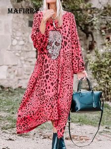 Pantolon gevşek gündelik kadınlar v boyun uzun baskı elbisesi yaz uzun kollu sokak kıyafeti maxi kırmızı elbise 2022 femme vintage kafatası elbise vestidos