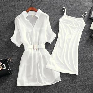 Casual Dresses Female 2024 Chic and Elegant Pretty Clothing Chiffon Blazer Women's Dress Satin Silk White Formal Eccident X Fashion Y2k