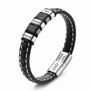 Charm-Armbänder, individuelles Namensarmband für Männer, personalisiertes Armband, Schmuck, Kaffee, schwarze Lederarmbänder, Magnetknopf, Vatertag, Familiengeschenke 231215