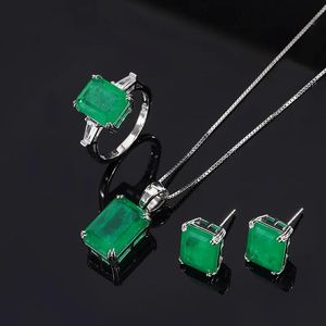 Halsband QTT Vintage Sier Color Lab Emerald Tourmaline Stone örhängen hänge halsbandsring set sier färg bröllop smycken uppsättningar