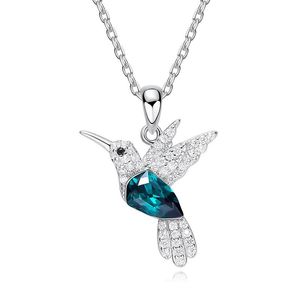 Anhänger Sterling Silber Kolibri-Anhänger-Halsketten mit österreichischen Kristallen, Geburtstags-Halskette, Schmuck, Geschenk für Frauen und Mädchen