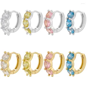 Hoop Earrings EYIKA Trendy Gold Plated Three Round Blue Yellow Pink Zircon Crystal Huggie For Ladies Delicate Small Earring