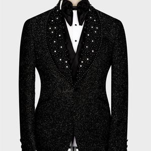 Kvinnors tröjor Anpassade brudgummen Tuxedo 2 Vents Pearls Crystal Men's Blazer Endast en jacka 231215