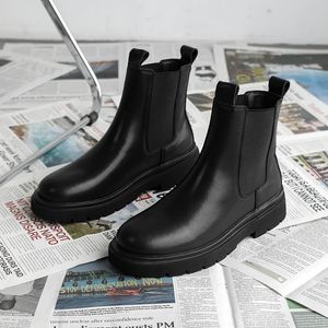 Botlar orijinal erkekler deri yüksek üst chelsea botlar siyah deri ayakkabılar retro baca botları resmi giyim moda trend rahat giyim 231216