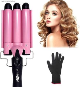 Hair Curlers Straighteners 3 Barrel Curling Iron Hair Crimper Portable Temperature Adjustable Ceramic Wave Iron Wand Curler DIY Curly Hair Stylin T231216