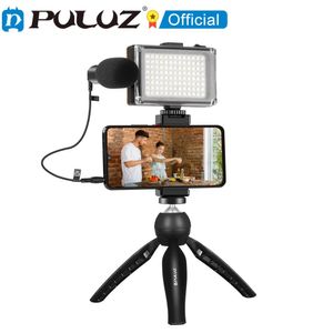 ホルダーPuluz Live Broadcast Smartphone Photography Video Light Vlogger Kits with Microphone LED LIGHT TRIPODマウント電話クランプホルダー