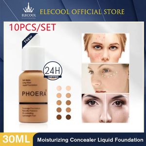 Fundação PHOERA 10PCS Face Liquid Foundation Set Matte Foundation Base Face Concealer Oil-control Cosmetic Drop Maquiagem TSLM1 231215