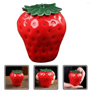 Storage Bottles Strawberry Canister Ceramic Jars Cookie Jar Container Vase Tea Seasoning Sugar Bowl Lid Kitchen Red