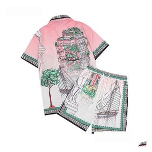 Camicie casual da uomo Casablanc Of Racing Silk Art Shirt 2023 Autunno e inverno Abito da uomo Pantaloncini Set Drop Delivery Abbigliamento Uomo Clothin Dhseb