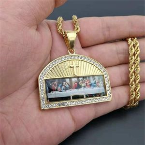 Iced Out The Last Supper Pendant Necklace Male Gold Color Stainless Steel Cross Necklaces For Men Religious Jewelry 201014263H