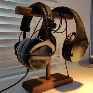 Earphones T Shape Wooden Stand Holder for Headset Display Shelf Desk Hanger Headphones Stands Storage Brackets Home Storage Organizer