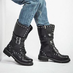 Stiefel High Top Desert Taktische Militärstiefel Herren Leder Motorradstiefel Armee Kampfstiefel Mode Männlich Gothic Gürtel Punk Stiefel 231216