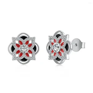 Stud Earrings 925 Sterling Silver Niche Camellia Design With High-end Zirconia Inlaid Fashionable And Versatile