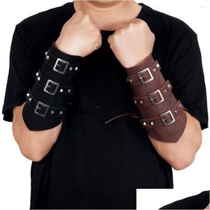 Bangle Bangle Punk Hip Hop 1PC Cosplay Leather Armor Arm Bangles Pirate Knight Gauntlet Wristband Armer Accessories Mens Armband DRO DH26H