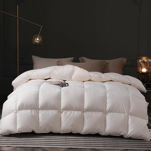 Comforters sätter lyxig högkvalitet Gyllene kant Nice White Däckets Composter Goose Down Quilts 95% upp till Standard Light Warm mycket 231215