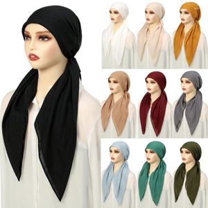 Lenços Mulheres Muçulmanas Soft Stretch Turban Chapéu Pré-amarrado Lenço de Cabeça Ladiess Chemo Cap Interno Hijabs Bandanas Africano Headband Acessórios