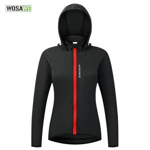 Cykeljackor Wosawe Ladies Windproect Cycling Jackets Hooded Riding Waterproof Cycle Clothing Cykel Långärmad tröjor Reflekterande vindrock 231216