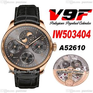 V9F 503404 Kalendarz wieczny A52610 Automatyczne męskie zegarek Rose Gold Grey Diar Manders Moon Reserve Black Leathe269u