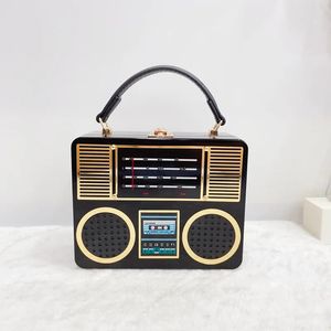 Borse da sera Vintage Radio Acrilico per donna Pochette a forma di scatola e borsetta Elegante borsa a tracolla a tracolla per feste 231216