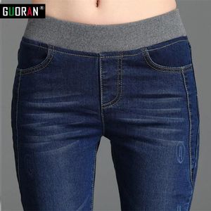 Jeans cashmere inverno quente jeans feminino com cintura alta azul jeans para meninas alongamento jeans magros roupas de cintura elástica 2634