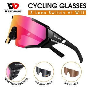 Солнцезащитные очки Западные велосипеды 3 объектива поляризованные велосипедные очки UV400 Защита спортивные солнцезащитные очки мужчины женщины MTB Road Bik