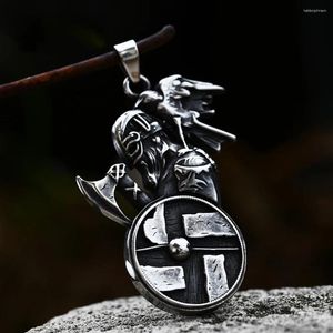 Pendant Necklaces 316L Stainless Steel Nordic Viking Necklace Men Vintage Odin Warrior Shield Axe Crow Amulet Jewelry Wholesale