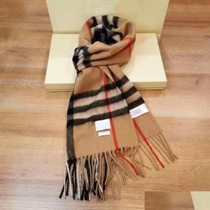Scarves Winter 100% Cashmere Designer Scarf High-Grade Soft Thick Fashion Mens Womens Luxury Neutral Classic Plaid Large Cape Imitatio Dhnvk