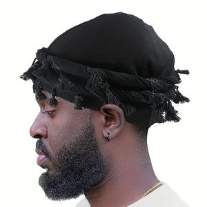 Beanie Kafatası Kapakları 2023 Vintage Twist Head Sargılar Durag'ı erkekler için püskülle siyah gri türban atkı kravat erkek saç sargısı 231215