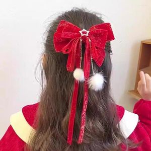 Acessórios de cabelo Red Velvet Bows Fitas Scrunchies para Mulheres Meninas Vintage Elegante Rabo de Cavalo Trança Barrette Top Clip