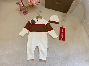 Designer Baby stripe knitting rompers INS infant kids long sleeve jumpsuits with hats newborn girls cotton climb clothes S0954