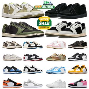 Con scatola Black Phantom 1 bassa scarpe da basket 1s bassa da uomo da donna sneaker nere olive inversa mocha ombra dipinte dipinte universita