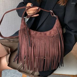 Evening Bags Women's Fringed Leather Shoulder Bag With Adjustable Knitting Strap Soft Ethnic Style Messenger Solid Color Suede Handbag