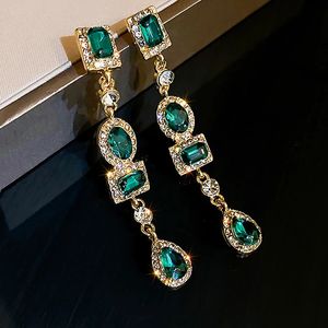 Dangle Chandelier Fashion Green Golden Long Pearl Tassel Drop Earrings For Women Vintage Jewelry Party Wedding Trendy 231216