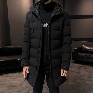 Men's Down Parkas Winter High Quality Men Casual Fashion Solid Color Slim Hooded Zip Long Thick Warm Coat Overcoat Thick Hat Fashion Down Jacket 231215