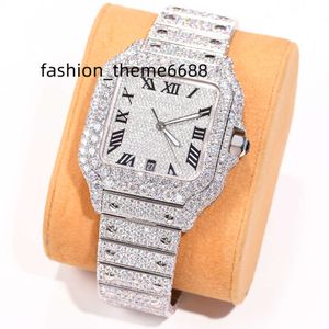 Hip Hop Jewelry Custom Luxury 925 Sterling Silver Iced Out VVS Moissanite Diamond Mechanical Watches for Men