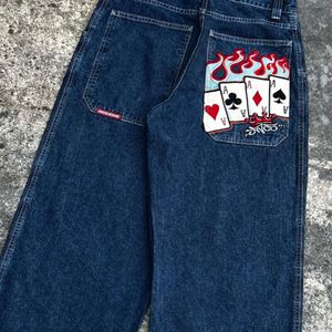 Y2k nova moda retro hiphop quatro peças bordado gráfico vintage azul solto jeans masculino rua estilo punk gótico casual mop pant